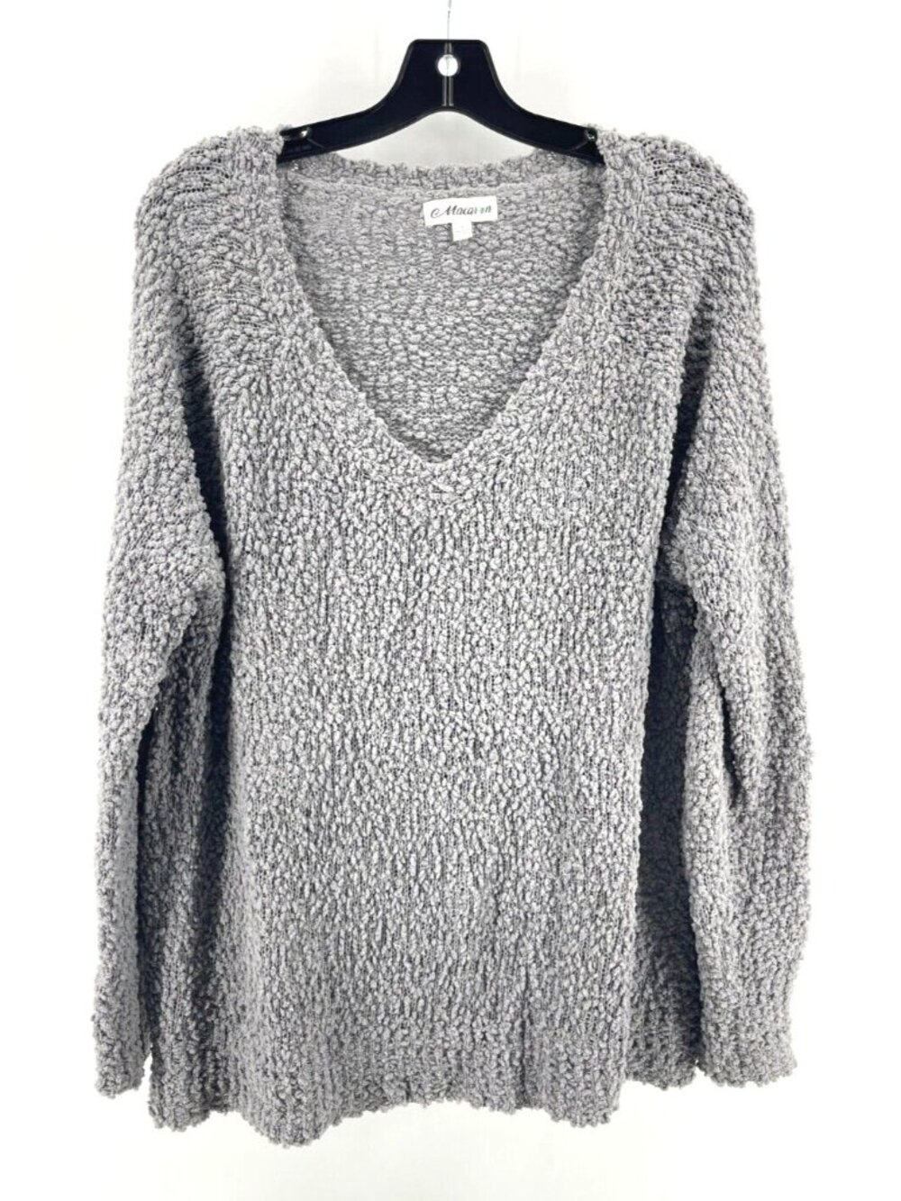 Macaroon Women's Gray V Neck Loose Knit Long Sleeve Sweater Size Small